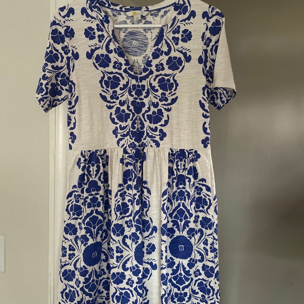 Boden dress white with blue floral print